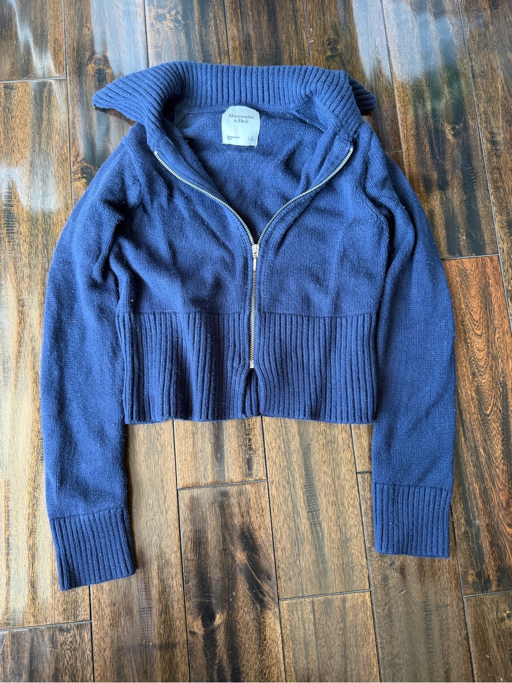 A&F Navy Zip Oversized Collar Sweater